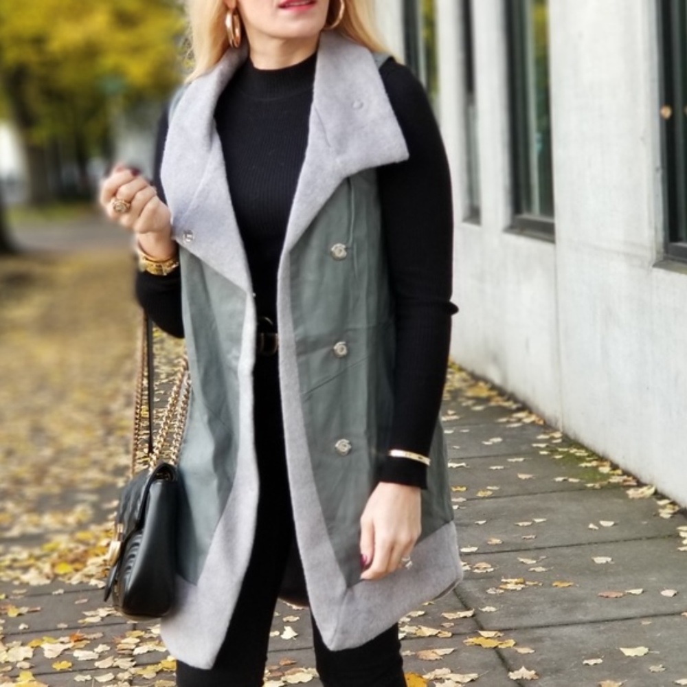 CHIC DOLLS Women's Vegan Leather Vest - Gray - - Picture 5 of 5